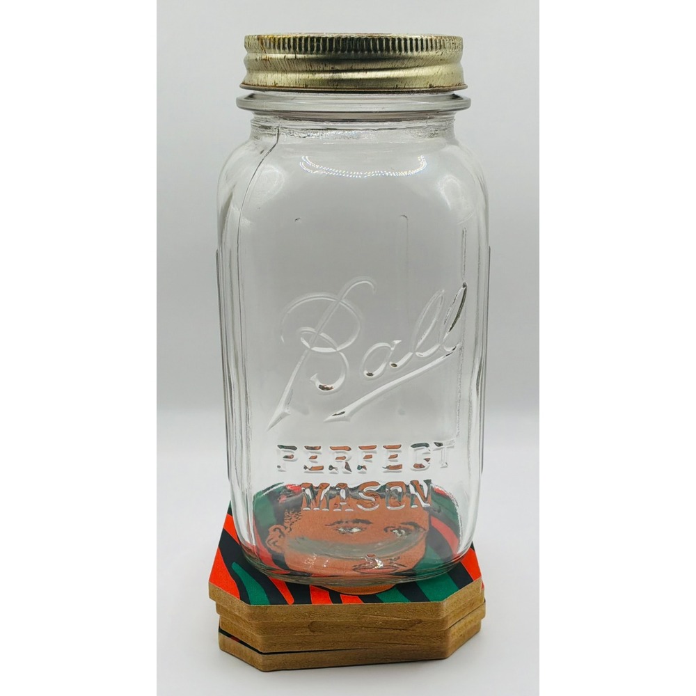 Vintage Ball Perfect Mason Jar Clear Glass Square Quart with Lid